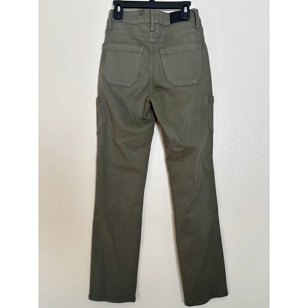Paige Jolie Coated Ivy Green Cargo Jeans Womens 23 Utility Grunge Slim Straight - Picture 6 of 8